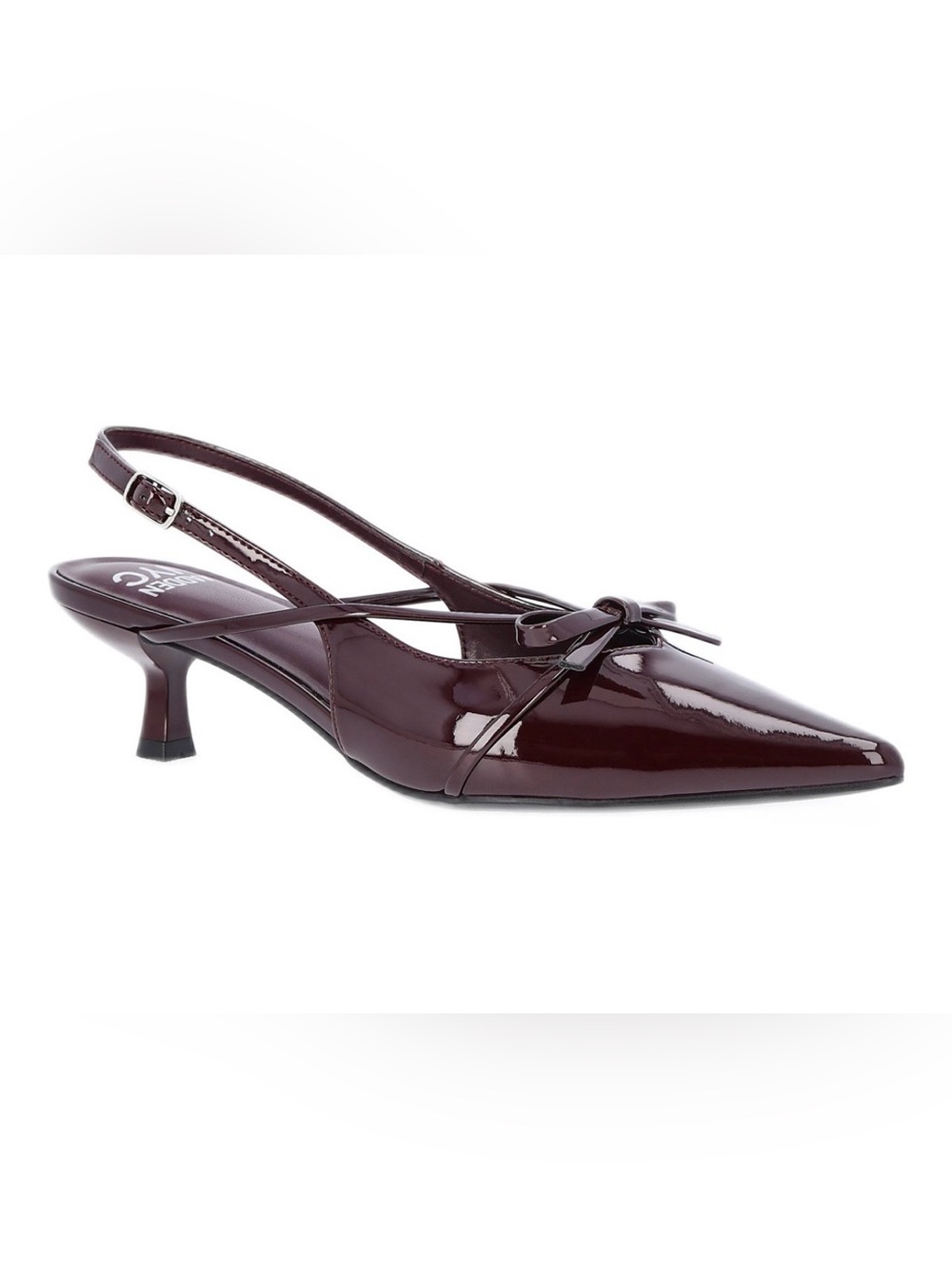 Madden NYC Burgundy Patent Slingback Kitten Heel Pumps with Bow